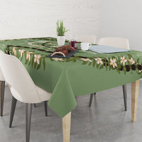 Hawaii Molokai Island Flowers Lei Tablecloth Kukui Nut Mossy Green