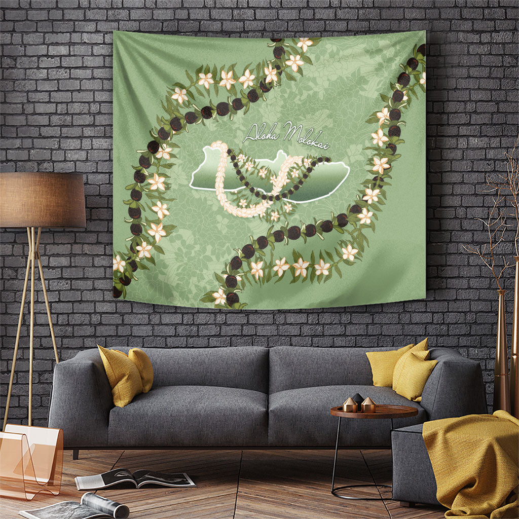 Hawaii Molokai Island Flowers Lei Tapestry Kukui Nut Mossy Green