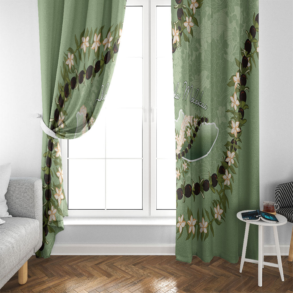 Hawaii Molokai Island Flowers Lei Window Curtain Kukui Nut Mossy Green