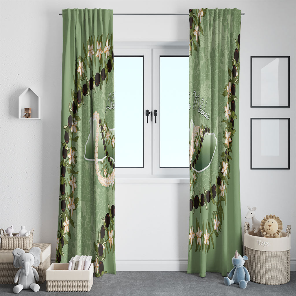 Hawaii Molokai Island Flowers Lei Window Curtain Kukui Nut Mossy Green
