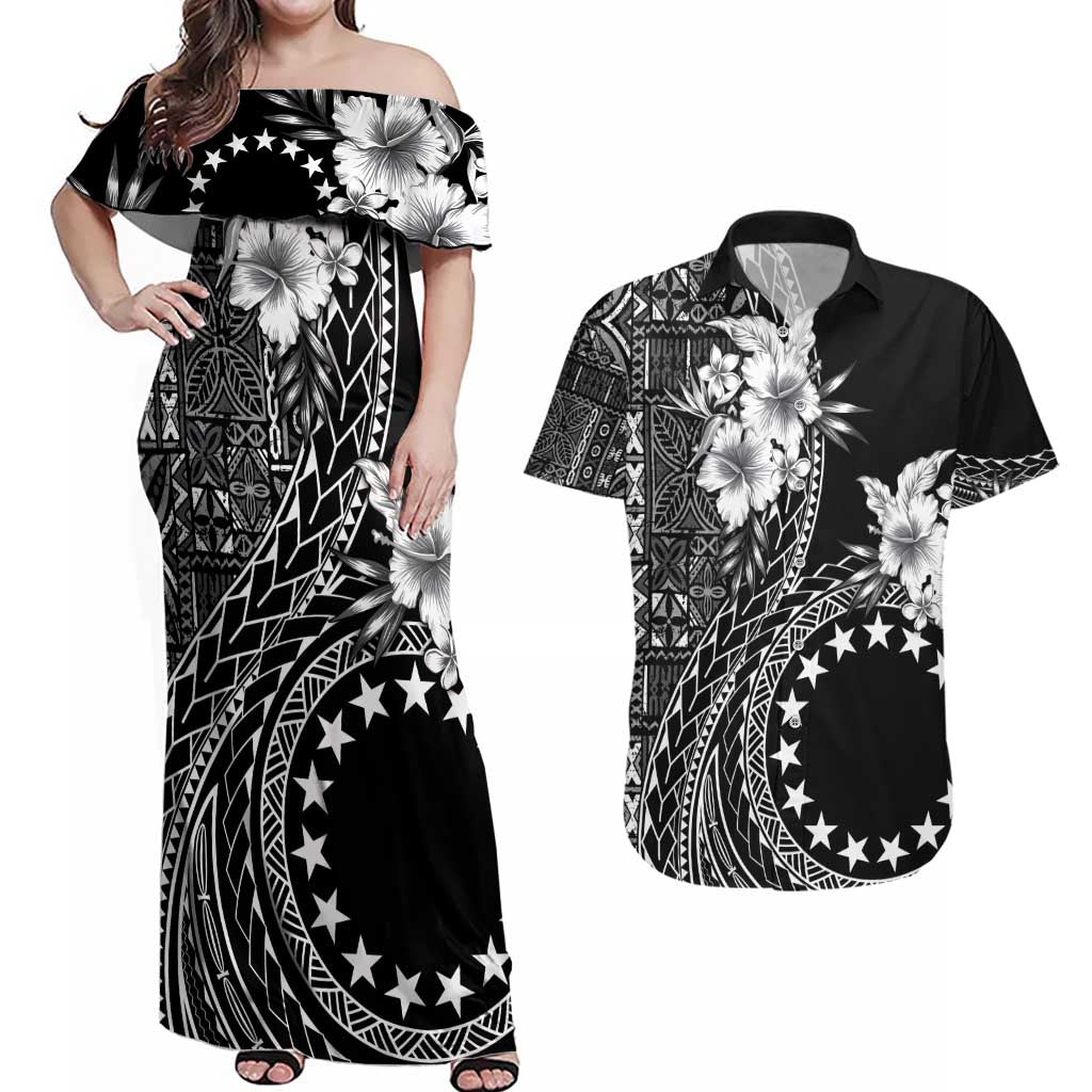 Kia Orana Cook Islands Couples Matching Off Shoulder Maxi Dress and Hawaiian Shirt Tiare and Stars