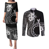 Kia Orana Cook Islands Couples Matching Puletasi and Long Sleeve Button Shirt Tiare and Stars LT7 Black - Polynesian Pride