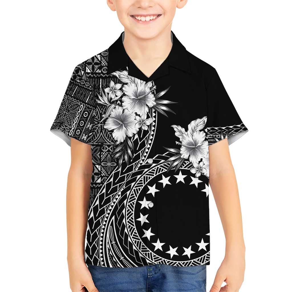 Kia Orana Cook Islands Family Matching Off Shoulder Maxi Dress and Hawaiian Shirt Tiare and Stars LT7 Son's Shirt Black - Polynesian Pride