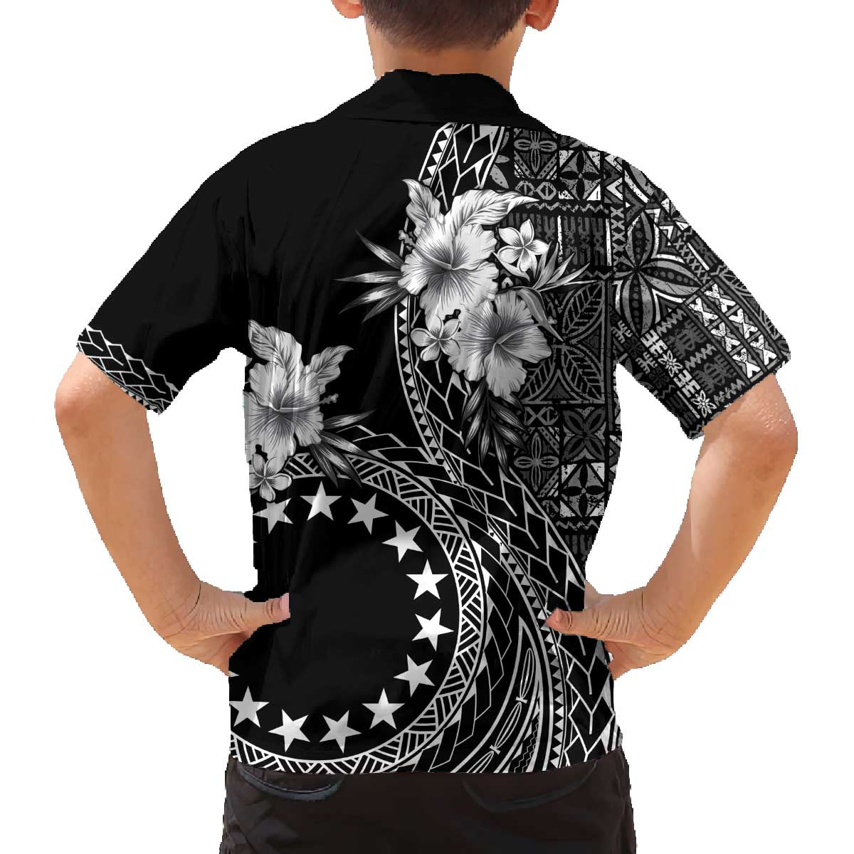 Kia Orana Cook Islands Family Matching Off Shoulder Short Dress and Hawaiian Shirt Tiare and Stars
