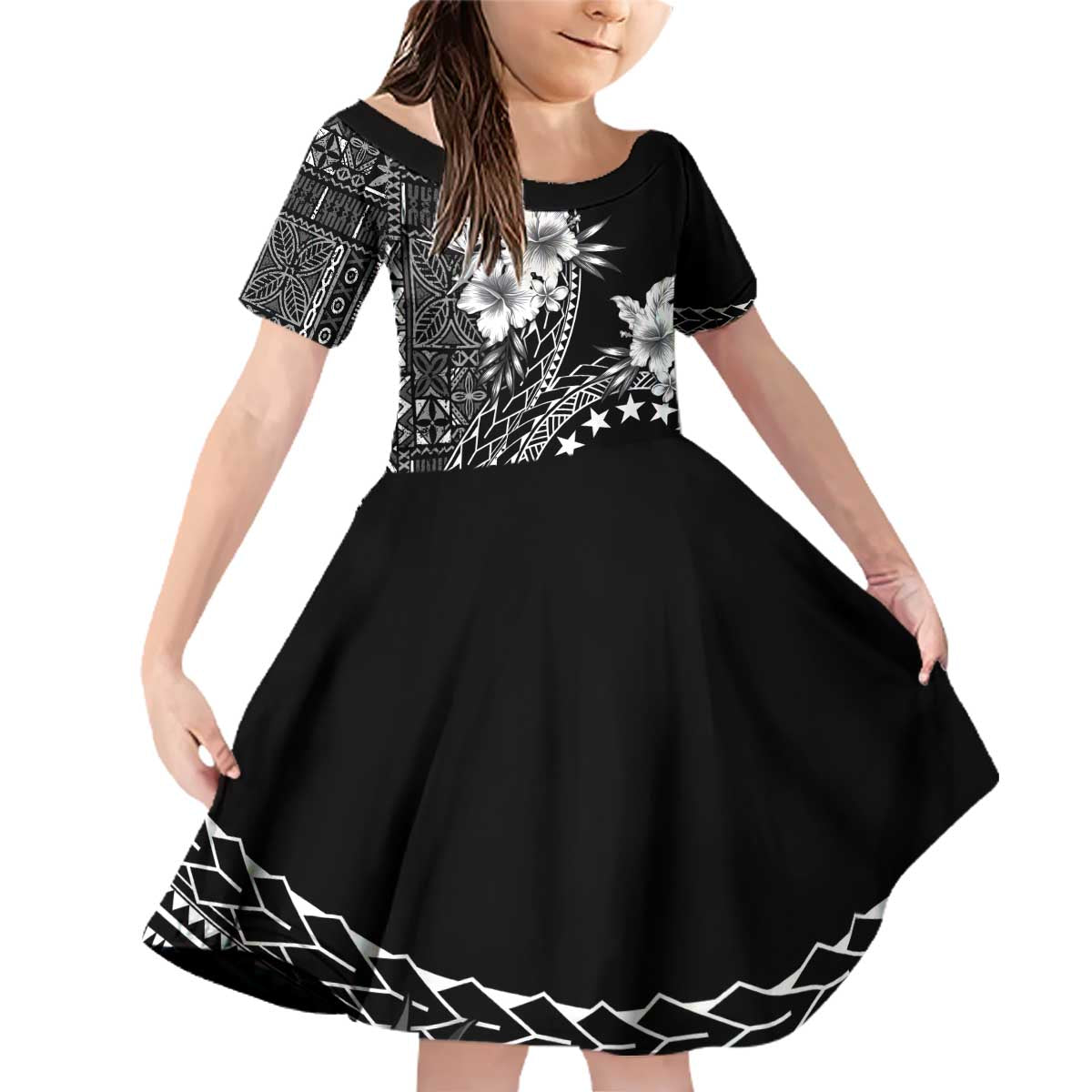 Kia Orana Cook Islands Family Matching Off Shoulder Short Dress and Hawaiian Shirt Tiare and Stars