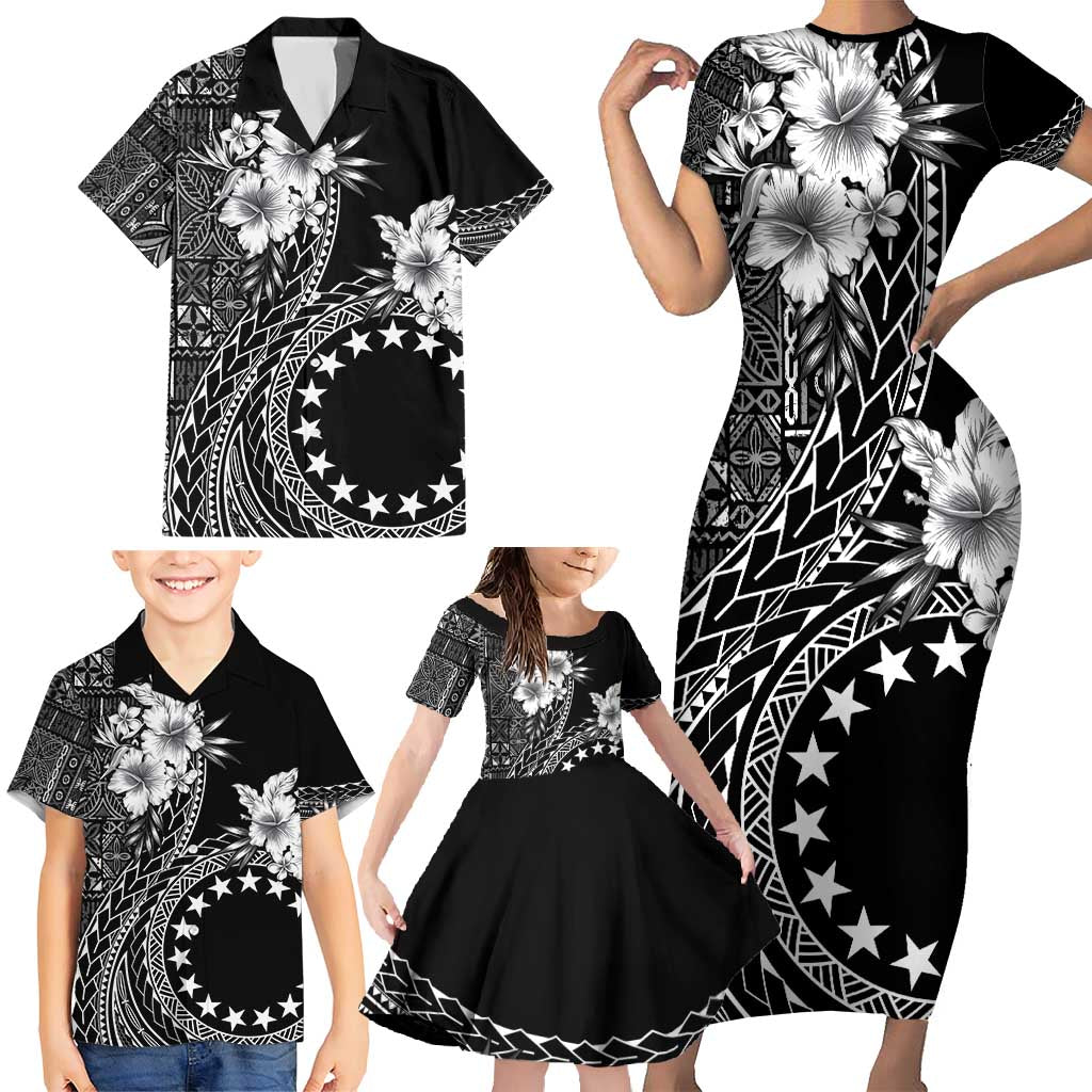 Kia Orana Cook Islands Family Matching Short Sleeve Bodycon Dress and Hawaiian Shirt Tiare and Stars LT7