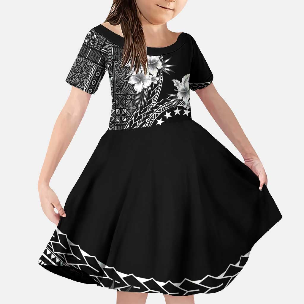 Kia Orana Cook Islands Family Matching Summer Maxi Dress and Hawaiian Shirt Tiare and Stars LT7 Daughter's Dress Black - Polynesian Pride