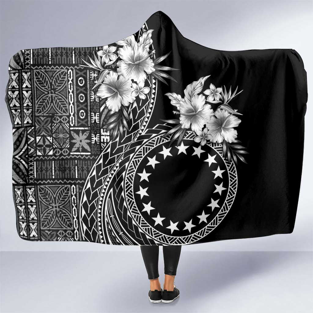 Kia Orana Cook Islands Hooded Blanket Tiare and Stars LT7 One Size Black - Polynesian Pride
