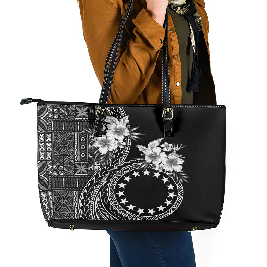 Kia Orana Cook Islands Leather Tote Bag Tiare and Stars LT7 - Polynesian Pride