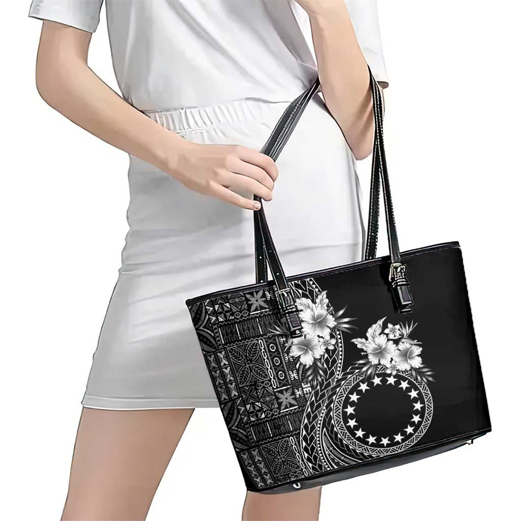 Kia Orana Cook Islands Leather Tote Bag Tiare and Stars LT7 - Polynesian Pride