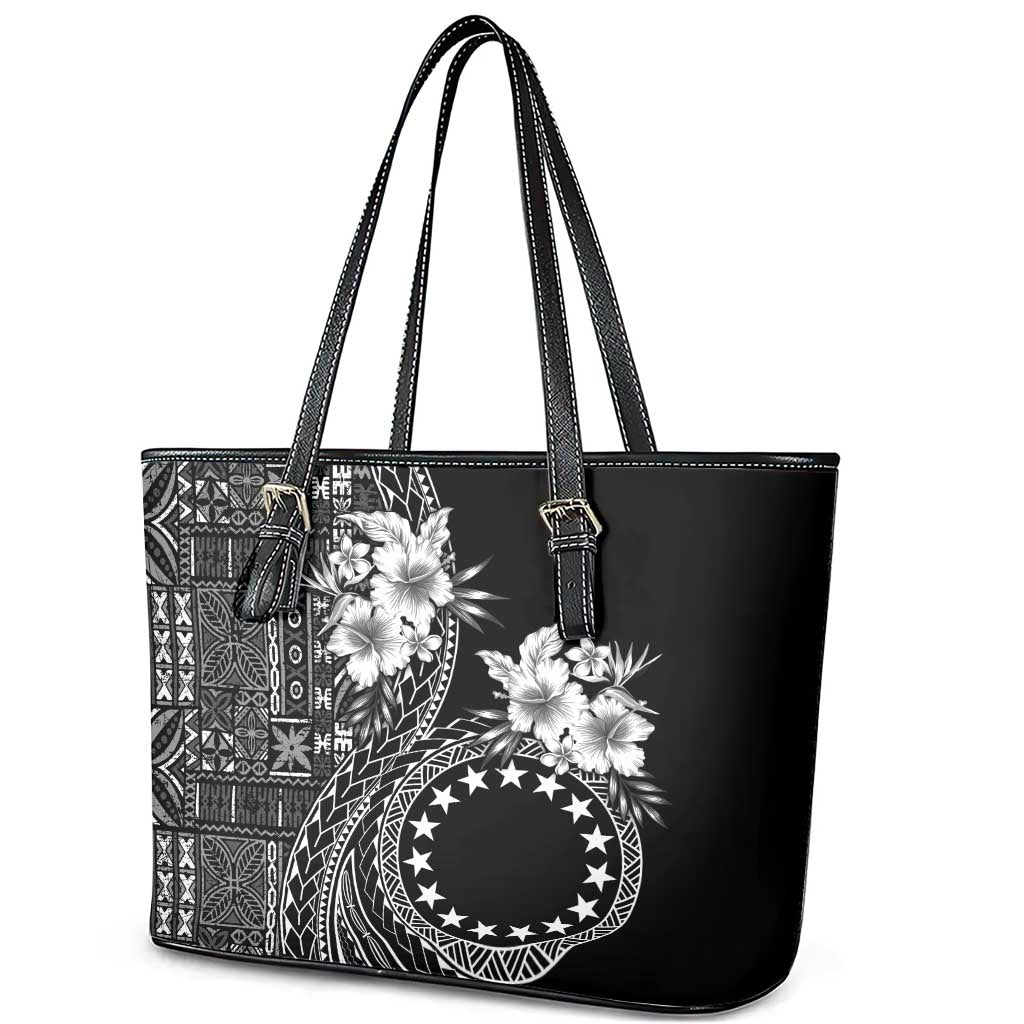 Kia Orana Cook Islands Leather Tote Bag Tiare and Stars LT7 - Polynesian Pride