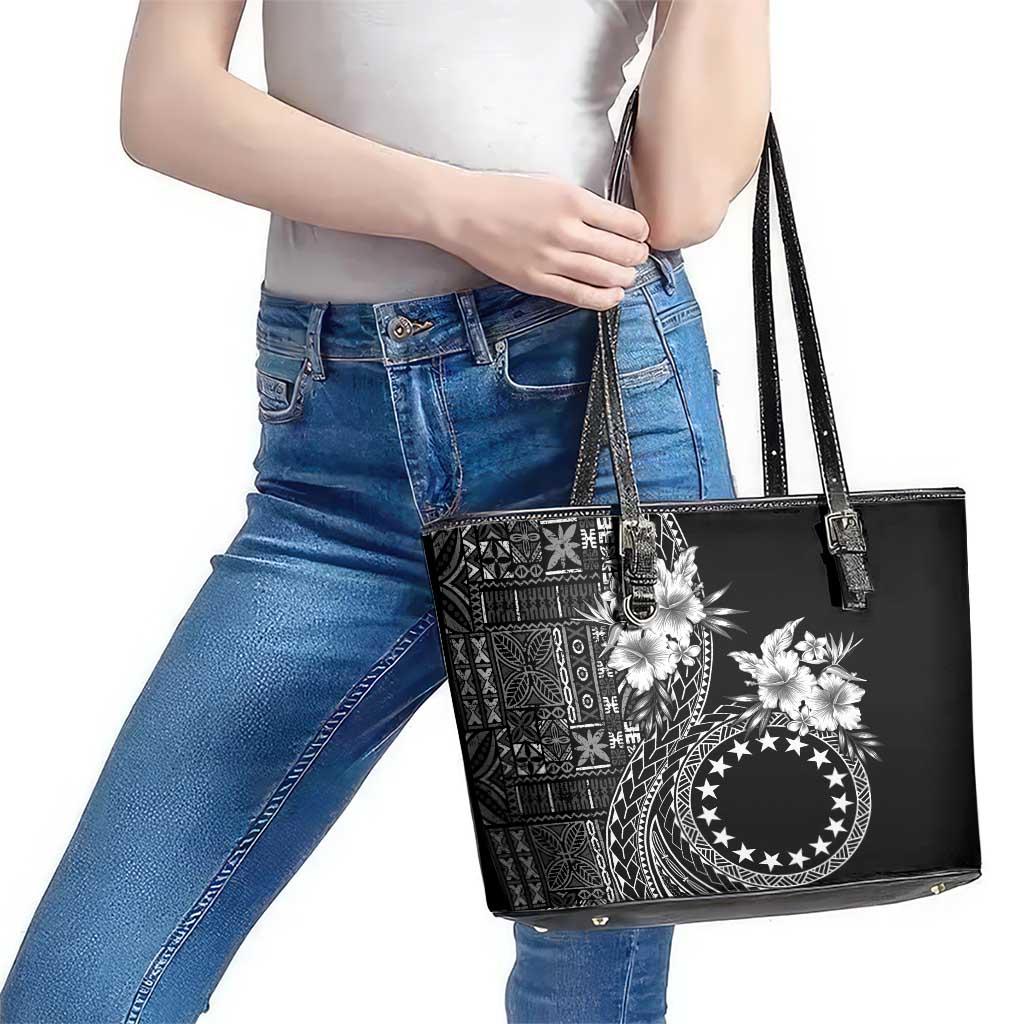 Kia Orana Cook Islands Leather Tote Bag Tiare and Stars LT7 - Polynesian Pride