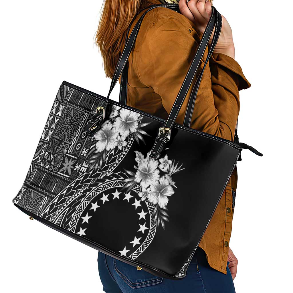 Kia Orana Cook Islands Leather Tote Bag Tiare and Stars LT7 - Polynesian Pride