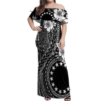 Kia Orana Cook Islands Off Shoulder Maxi Dress Tiare and Stars LT7 Women Black - Polynesian Pride
