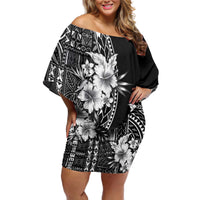 Kia Orana Cook Islands Off Shoulder Short Dress Tiare and Stars LT7 Women Black - Polynesian Pride