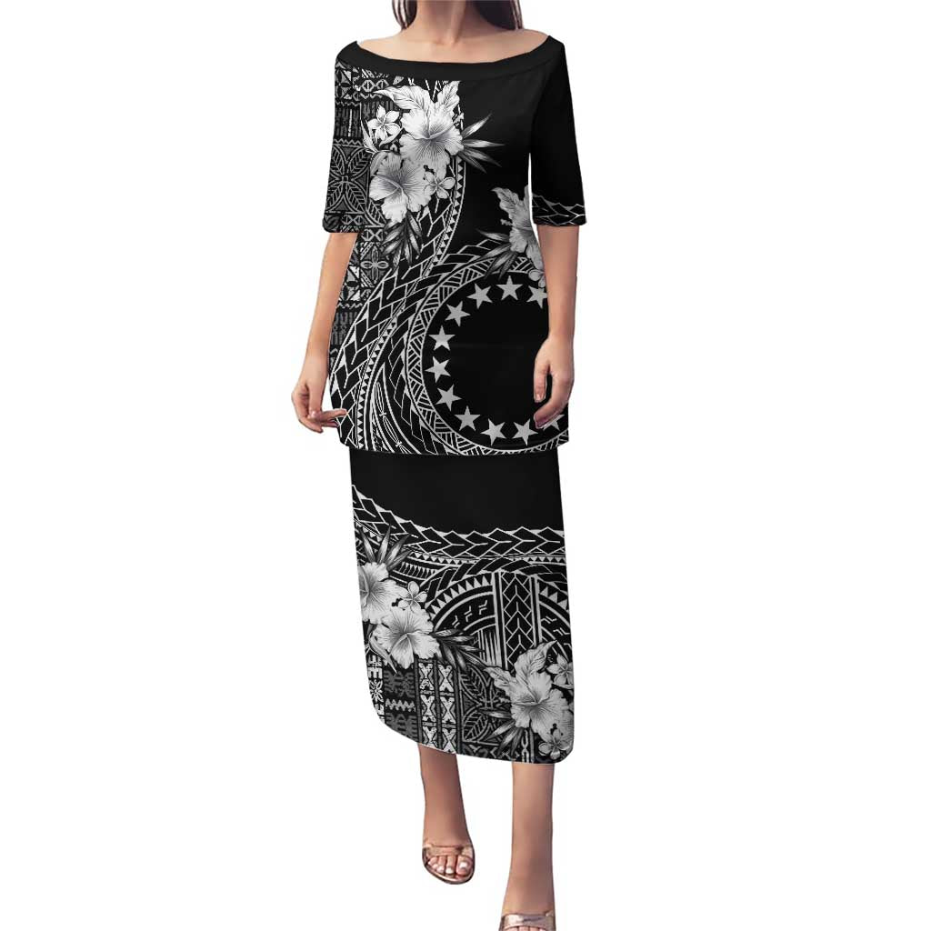 Kia Orana Cook Islands Puletasi Tiare and Stars LT7 Long Dress Black - Polynesian Pride