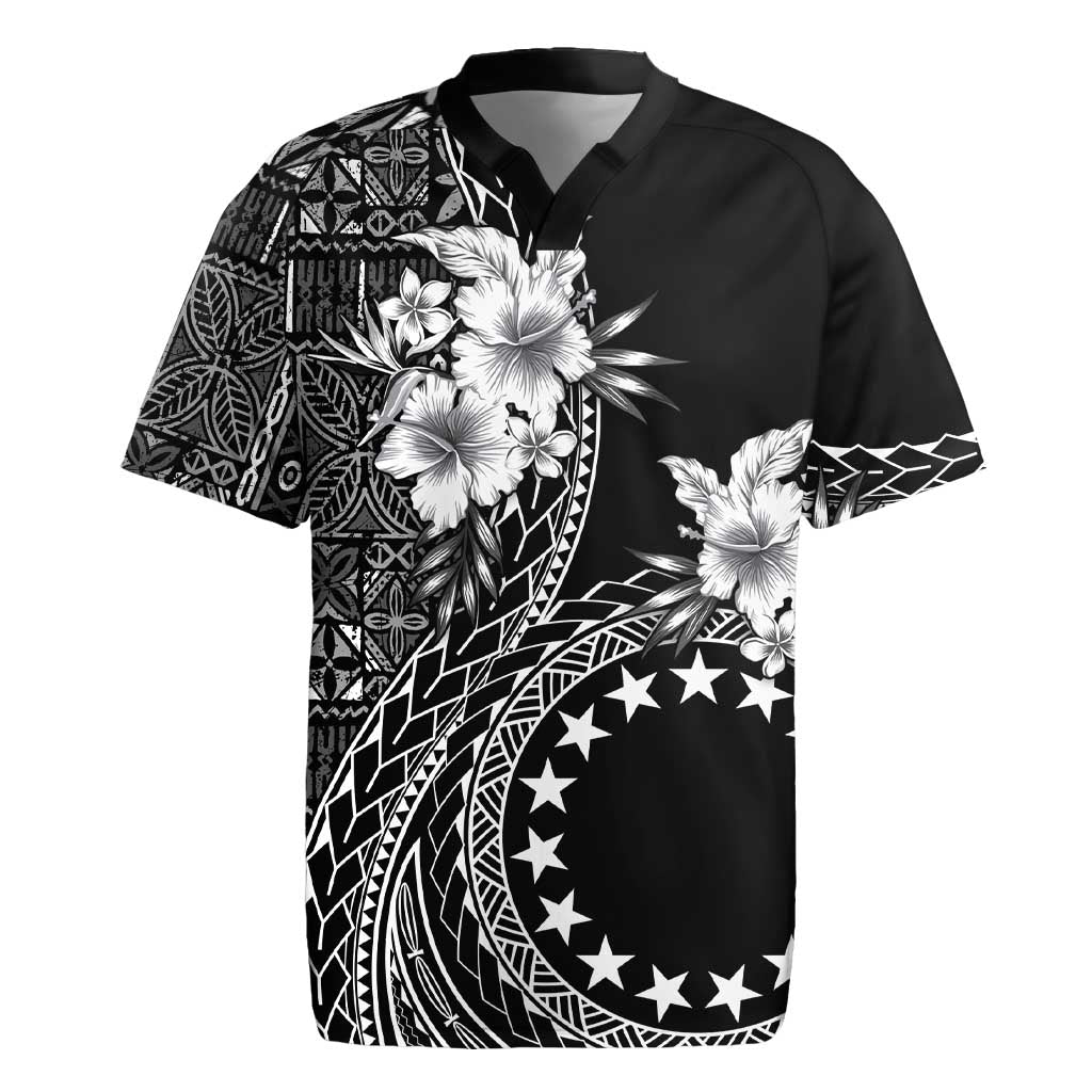 Kia Orana Cook Islands Rugby Jersey Tiare and Stars LT7 Black - Polynesian Pride