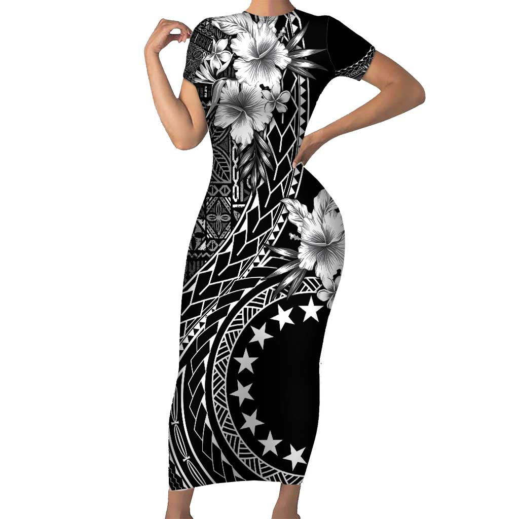 Kia Orana Cook Islands Short Sleeve Bodycon Dress Tiare and Stars