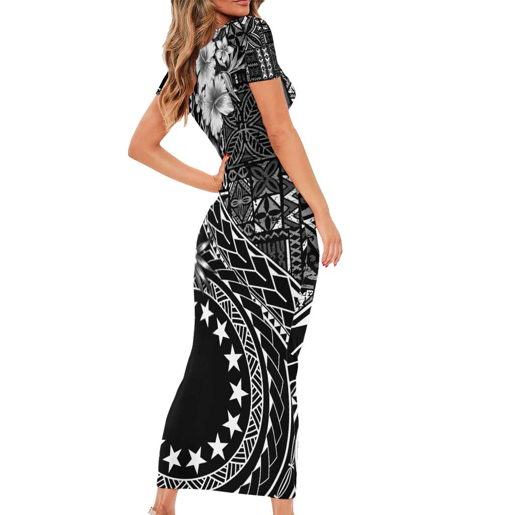 Kia Orana Cook Islands Short Sleeve Bodycon Dress Tiare and Stars