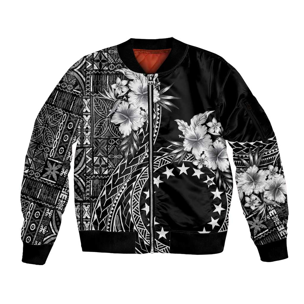 Kia Orana Cook Islands Sleeve Zip Bomber Jacket Tiare and Stars