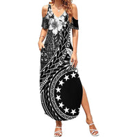 Kia Orana Cook Islands Summer Maxi Dress Tiare and Stars LT7 Women Black - Polynesian Pride