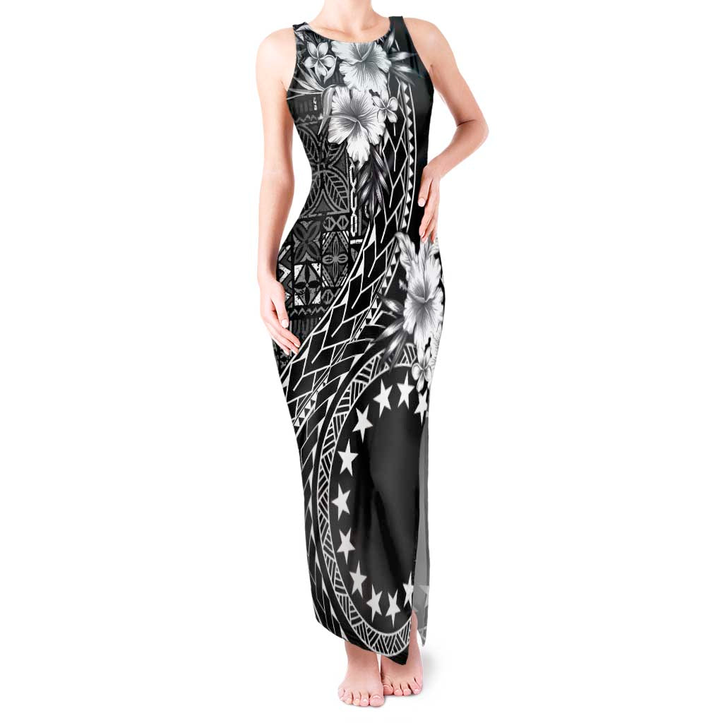 Kia Orana Cook Islands Tank Maxi Dress Tiare and Stars LT7 Women Black - Polynesian Pride