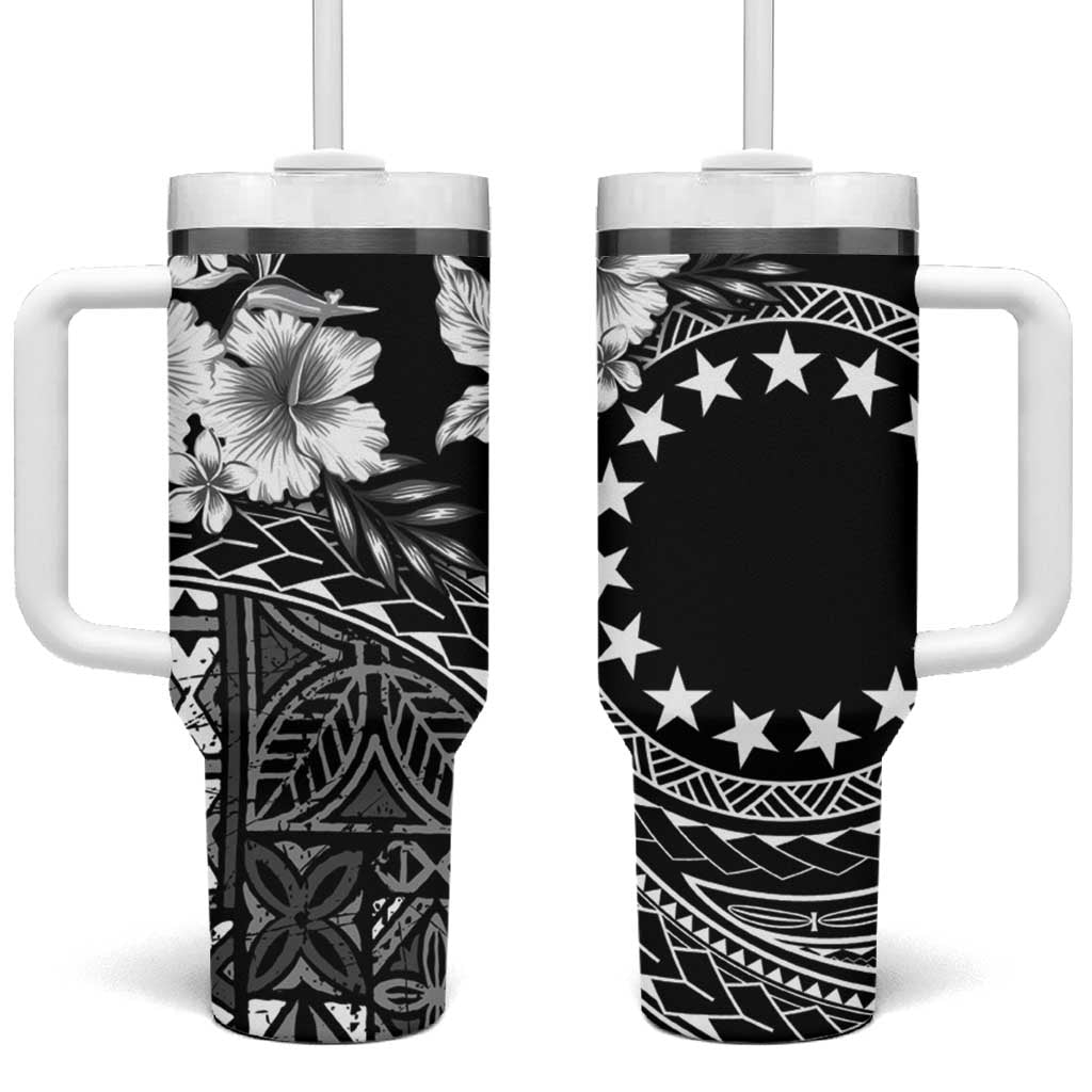 Kia Orana Cook Islands Tumbler With Handle Tiare & Stars LT7 One Size: 40 oz Black - Polynesian Pride