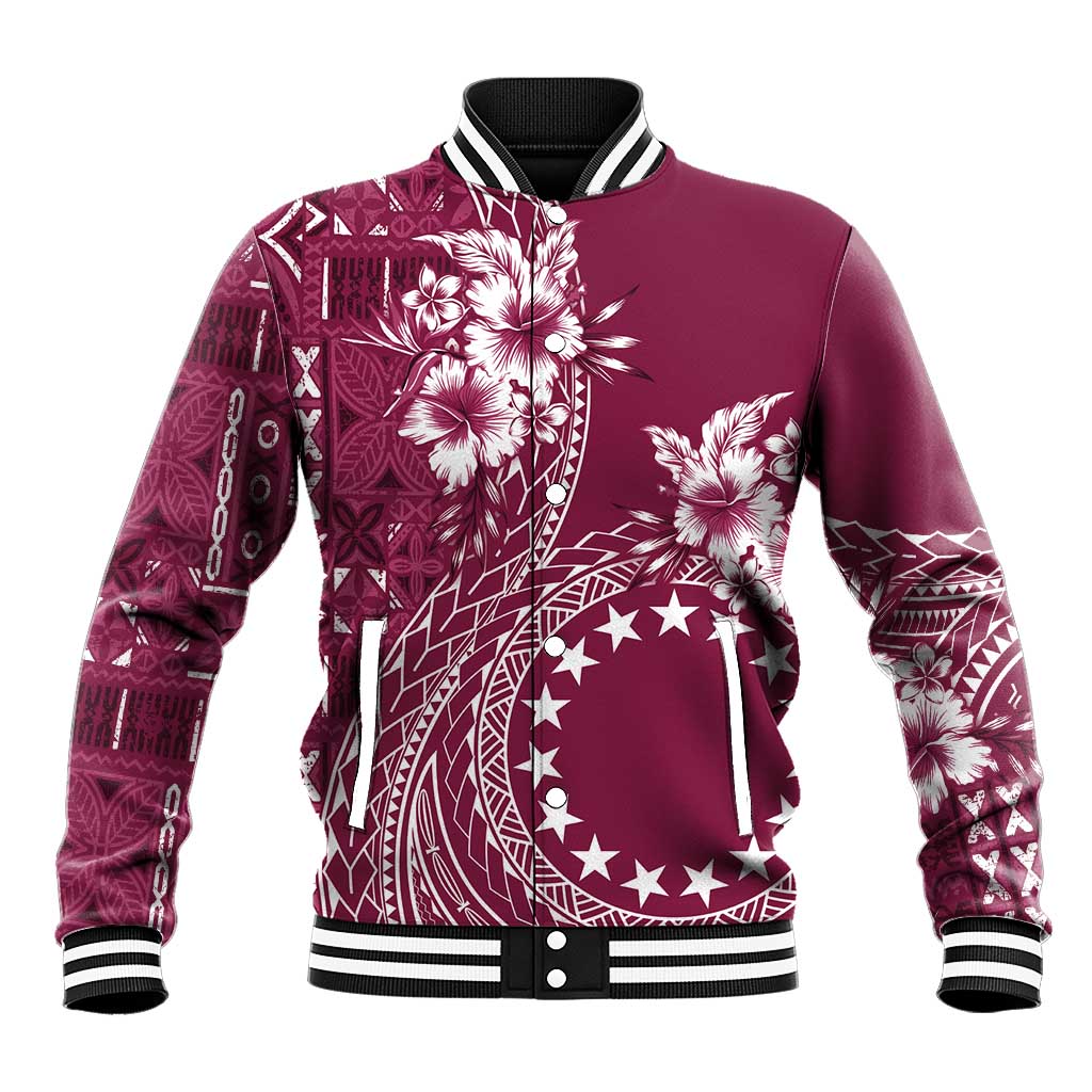 Kia Orana Cook Islands Baseball Jacket Tiare and Stars - Maroon LT7 Unisex Maroon - Polynesian Pride