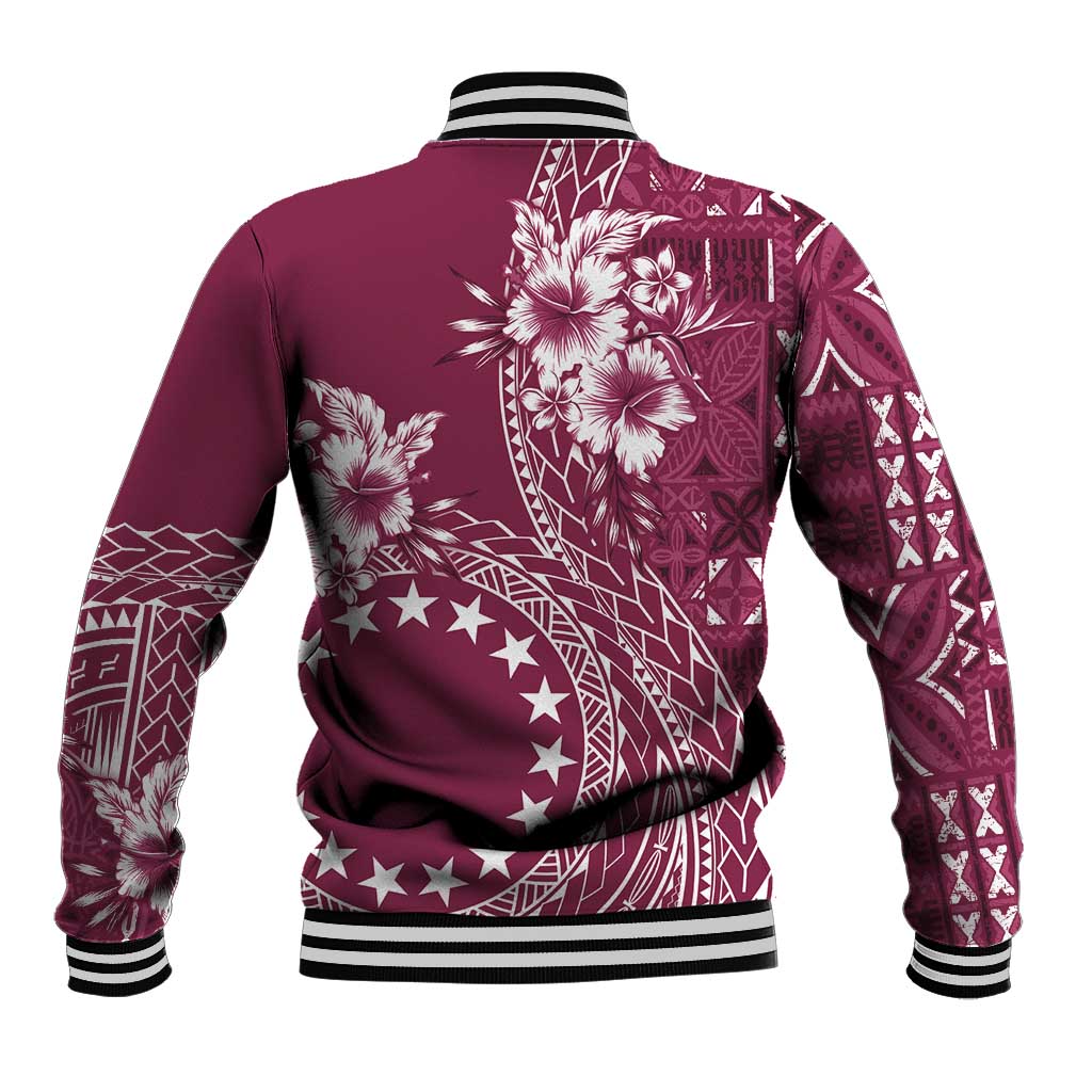 Kia Orana Cook Islands Baseball Jacket Tiare and Stars - Maroon LT7 - Polynesian Pride