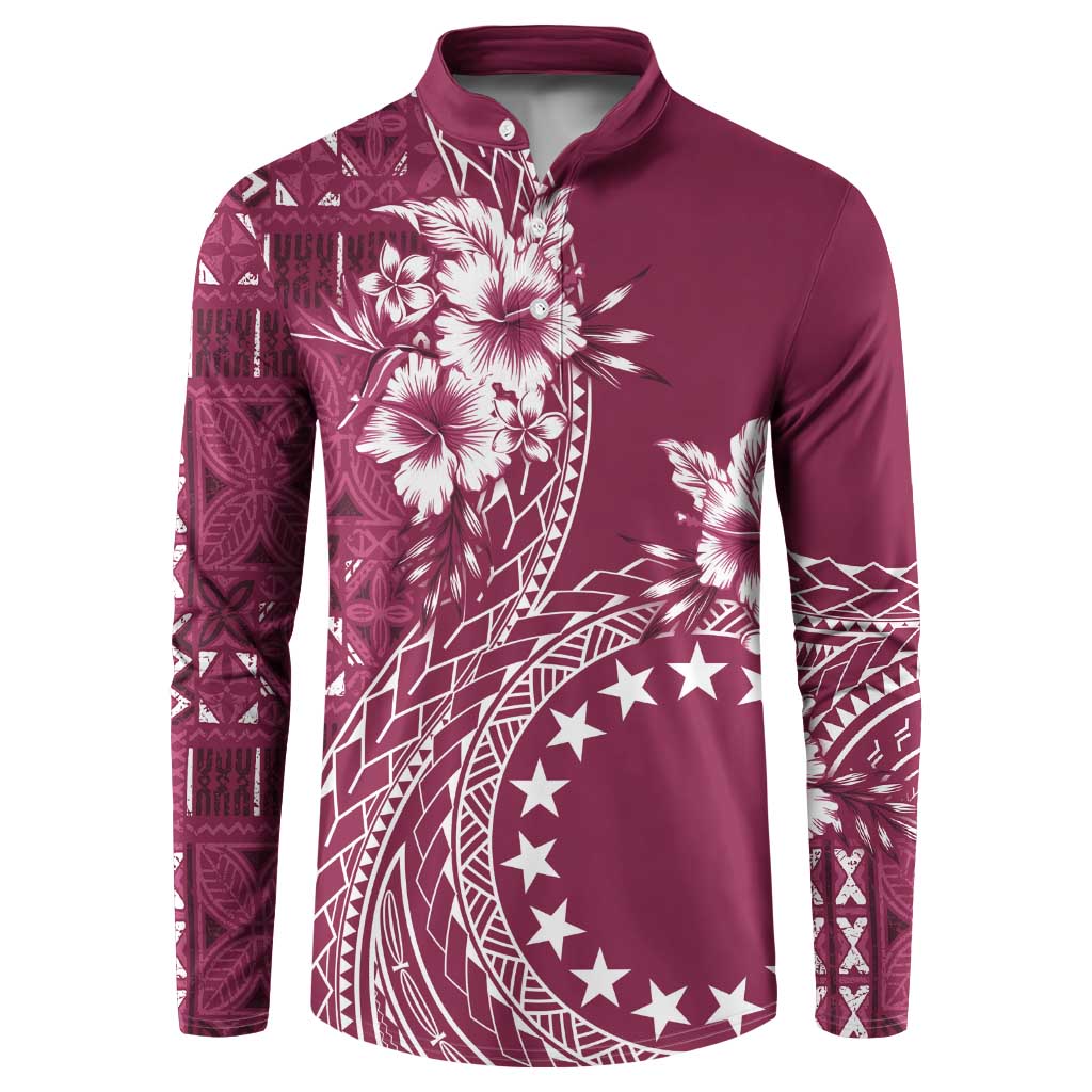 Kia Orana Cook Islands Button Sweatshirt Tiare and Stars - Maroon LT7 Maroon - Polynesian Pride
