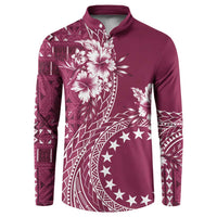 Kia Orana Cook Islands Button Sweatshirt Tiare and Stars - Maroon LT7 Maroon - Polynesian Pride