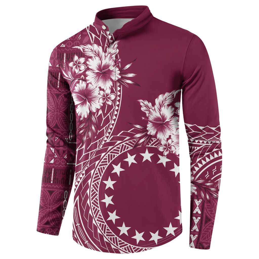 Kia Orana Cook Islands Button Sweatshirt Tiare and Stars - Maroon LT7 - Polynesian Pride