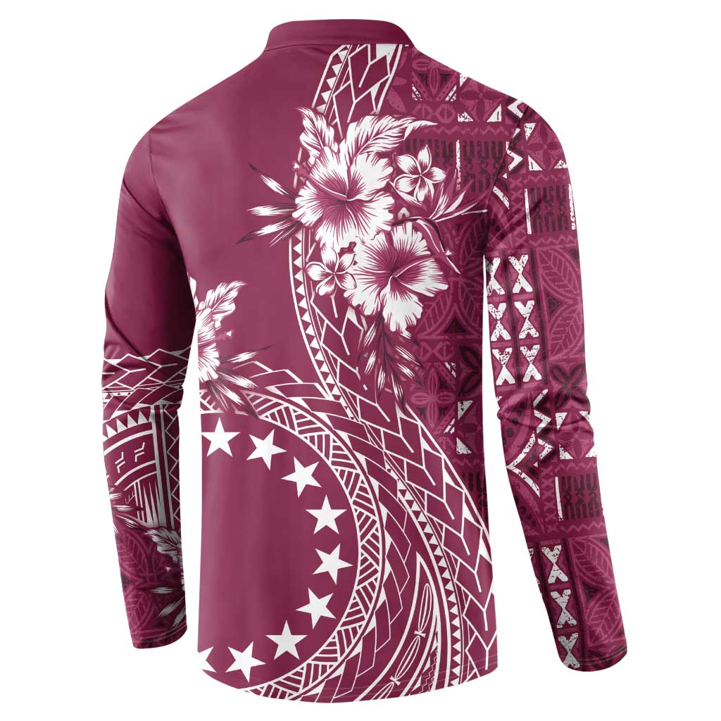 Kia Orana Cook Islands Button Sweatshirt Tiare and Stars - Maroon LT7 - Polynesian Pride