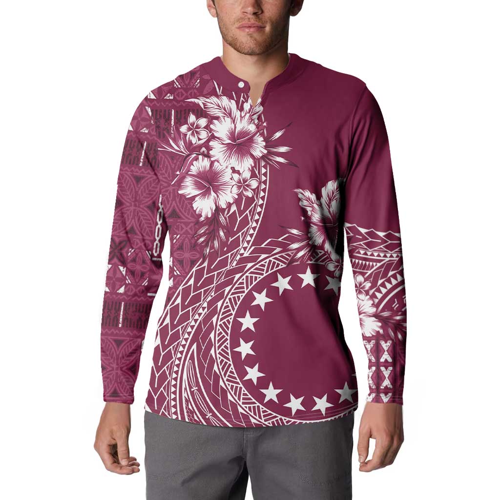 Kia Orana Cook Islands Button Sweatshirt Tiare and Stars - Maroon LT7 - Polynesian Pride