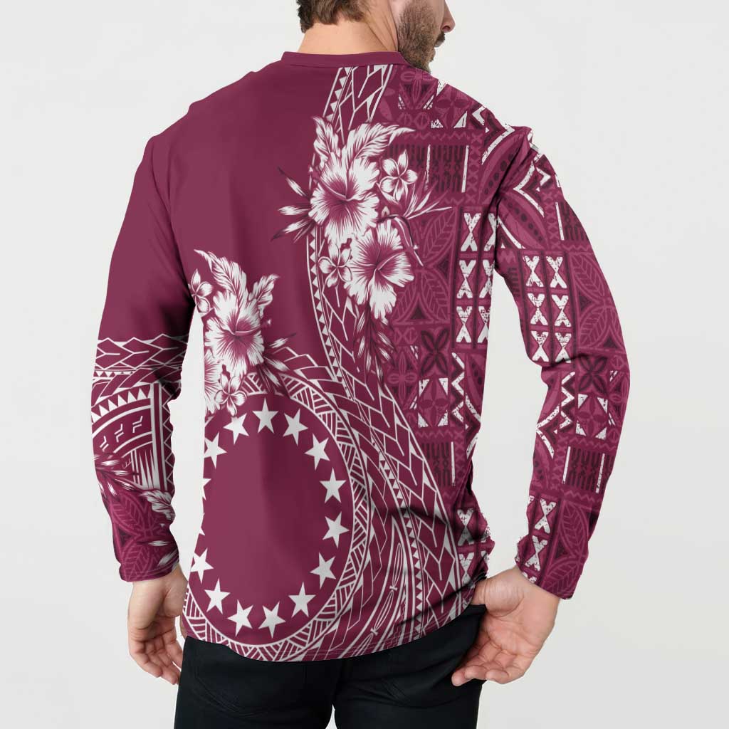 Kia Orana Cook Islands Button Sweatshirt Tiare and Stars - Maroon LT7 - Polynesian Pride