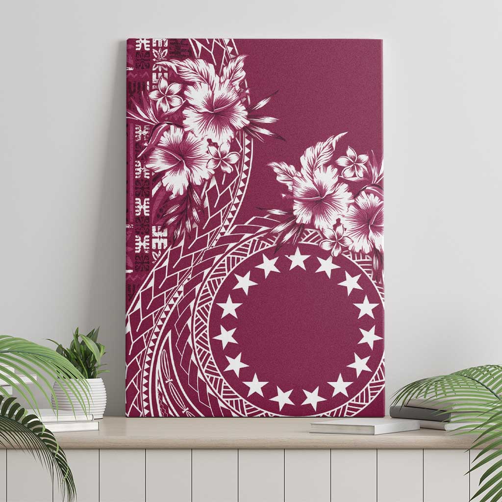 Kia Orana Cook Islands Canvas Wall Art Tiare and Stars - Maroon LT7 - Polynesian Pride