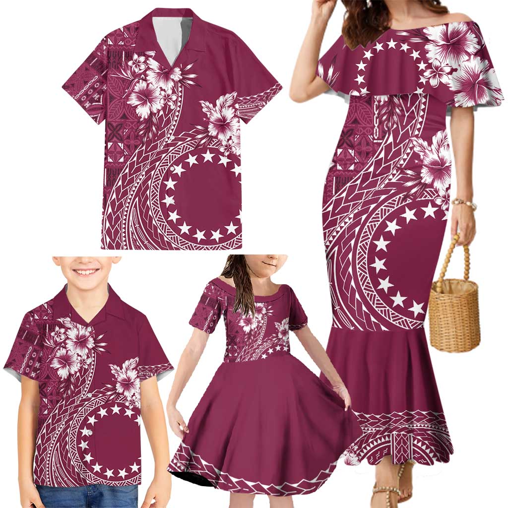 Kia Orana Cook Islands Family Matching Mermaid Dress and Hawaiian Shirt Tiare and Stars - Maroon