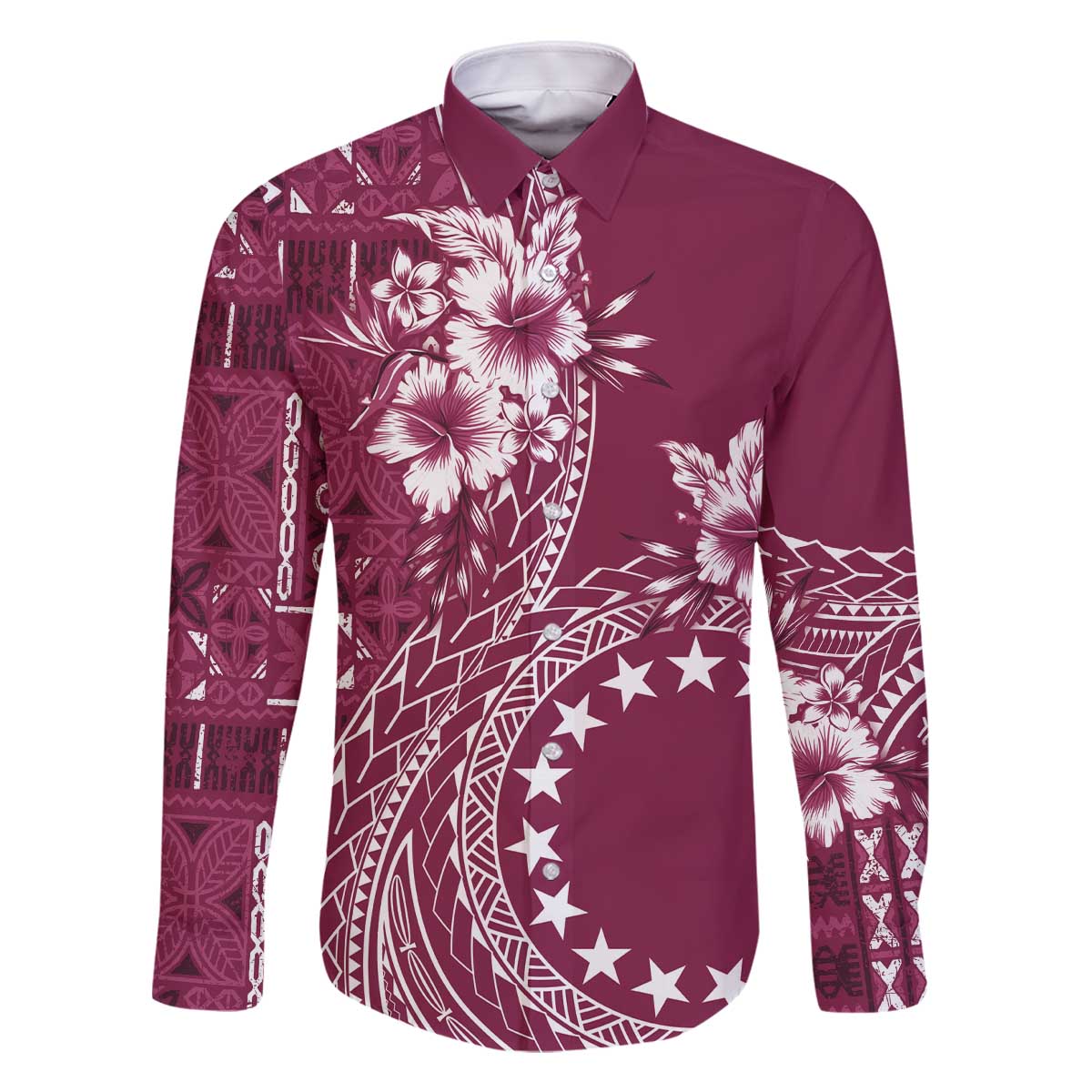 Kia Orana Cook Islands Family Matching Off Shoulder Short Dress and Hawaiian Shirt Tiare and Stars - Maroon