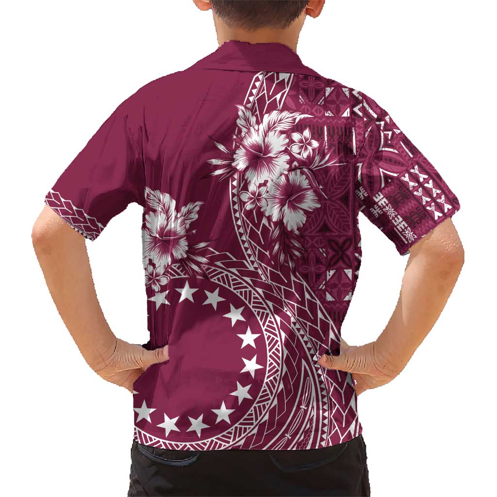 Kia Orana Cook Islands Family Matching Short Sleeve Bodycon Dress and Hawaiian Shirt Tiare and Stars - Maroon
