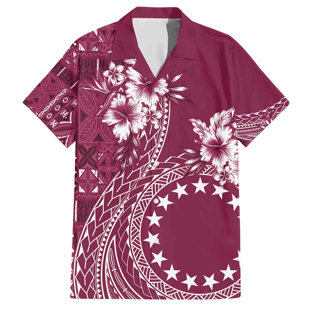 Kia Orana Cook Islands Family Matching Short Sleeve Bodycon Dress and Hawaiian Shirt Tiare and Stars - Maroon