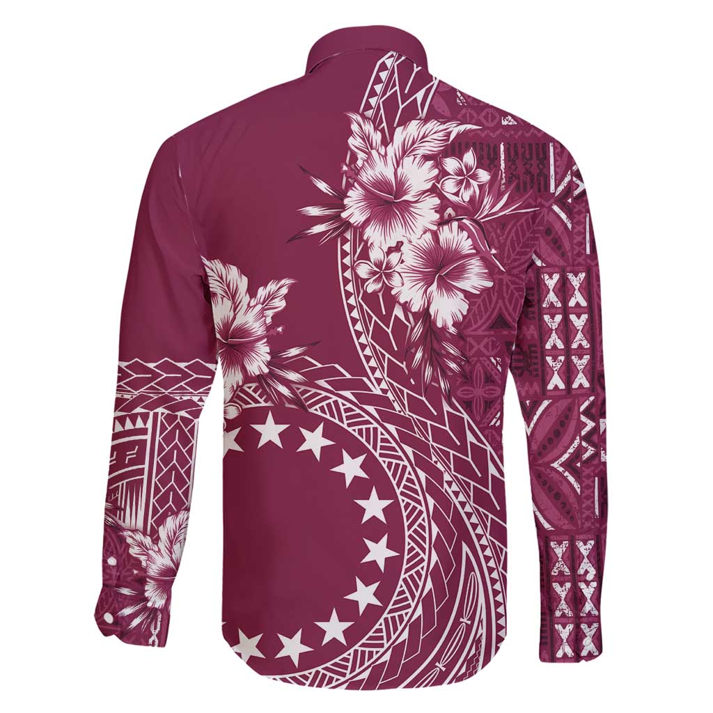 Kia Orana Cook Islands Family Matching Short Sleeve Bodycon Dress and Hawaiian Shirt Tiare and Stars - Maroon