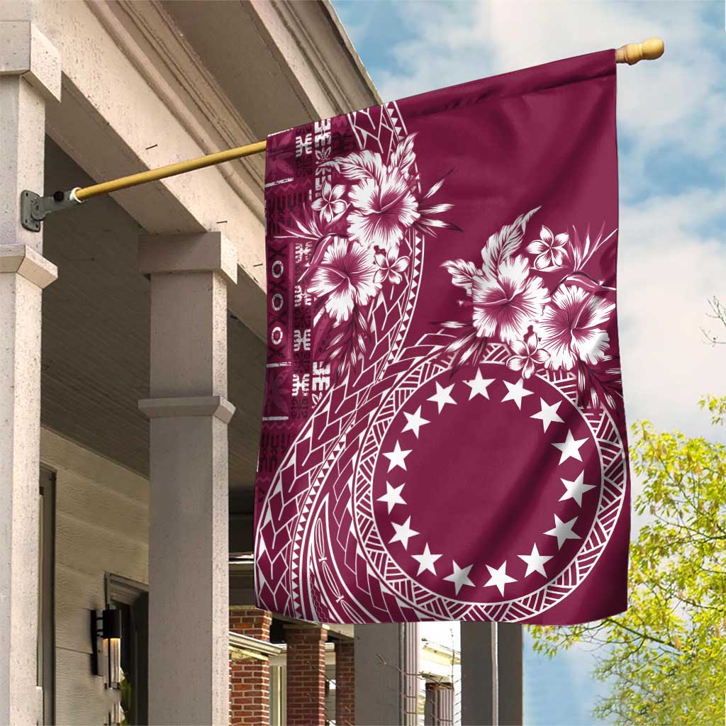 Kia Orana Cook Islands Garden Flag Tiare and Stars - Maroon LT7 House Flag Maroon - Polynesian Pride