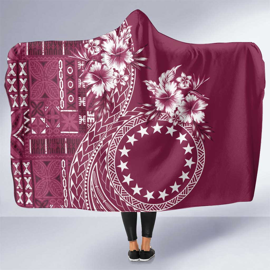 Kia Orana Cook Islands Hooded Blanket Tiare and Stars - Maroon LT7 One Size Maroon - Polynesian Pride