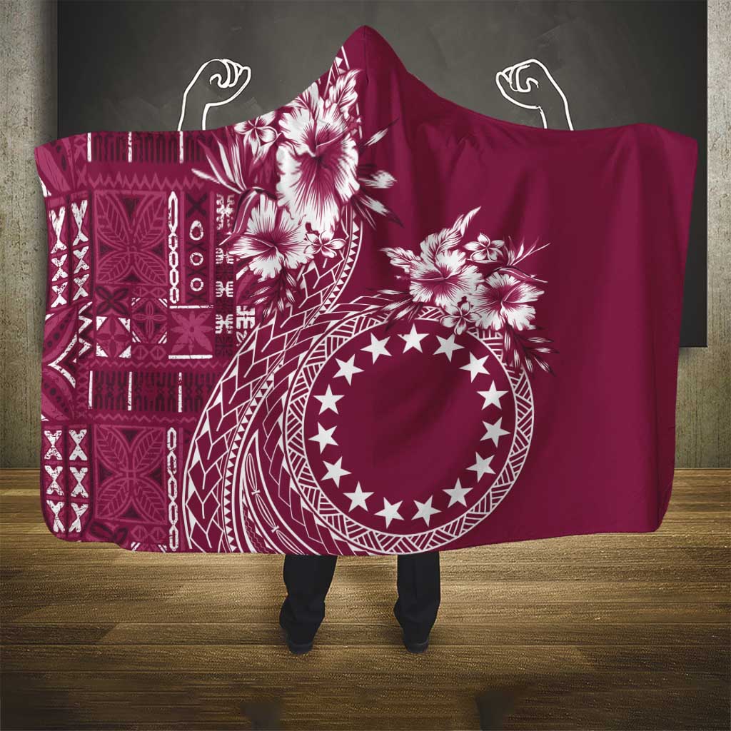 Kia Orana Cook Islands Hooded Blanket Tiare and Stars - Maroon LT7 - Polynesian Pride