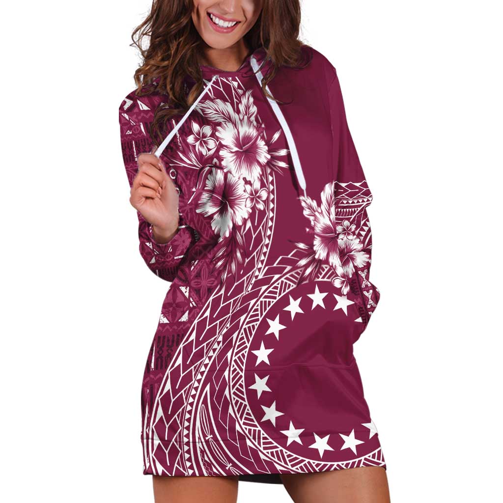 Kia Orana Cook Islands Hoodie Dress Tiare and Stars - Maroon LT7 Maroon - Polynesian Pride