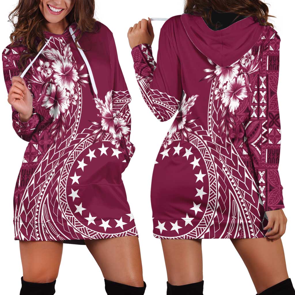 Kia Orana Cook Islands Hoodie Dress Tiare and Stars - Maroon LT7 - Polynesian Pride