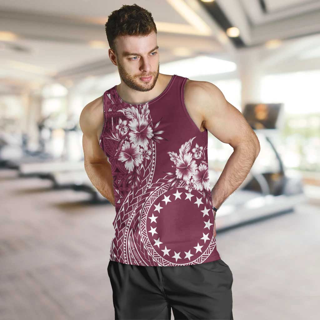 Kia Orana Cook Islands Men Tank Top Tiare and Stars - Maroon LT7 Maroon - Polynesian Pride