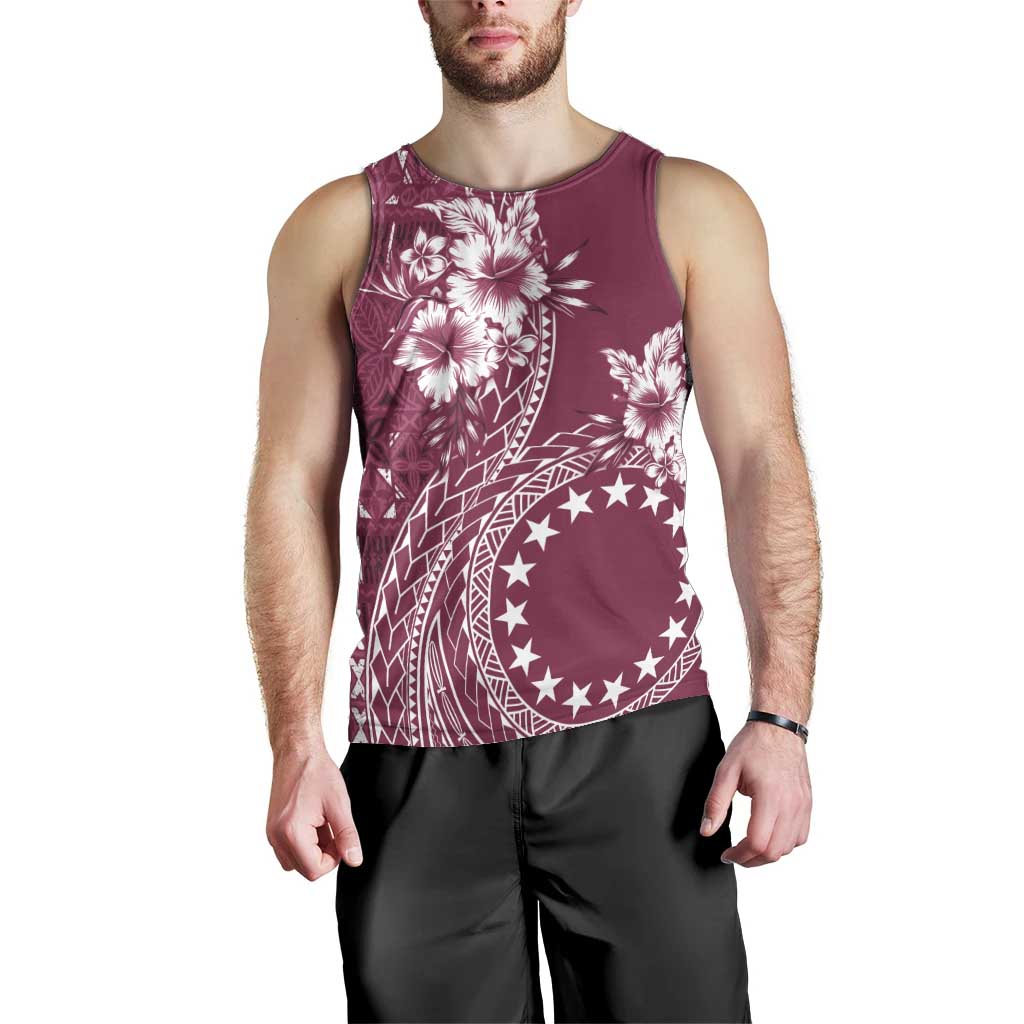 Kia Orana Cook Islands Men Tank Top Tiare and Stars - Maroon LT7 - Polynesian Pride