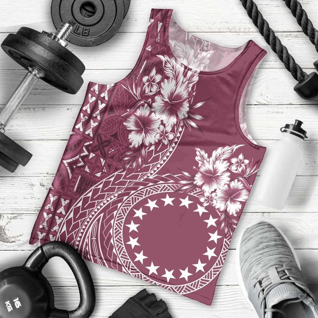 Kia Orana Cook Islands Men Tank Top Tiare and Stars - Maroon LT7 - Polynesian Pride