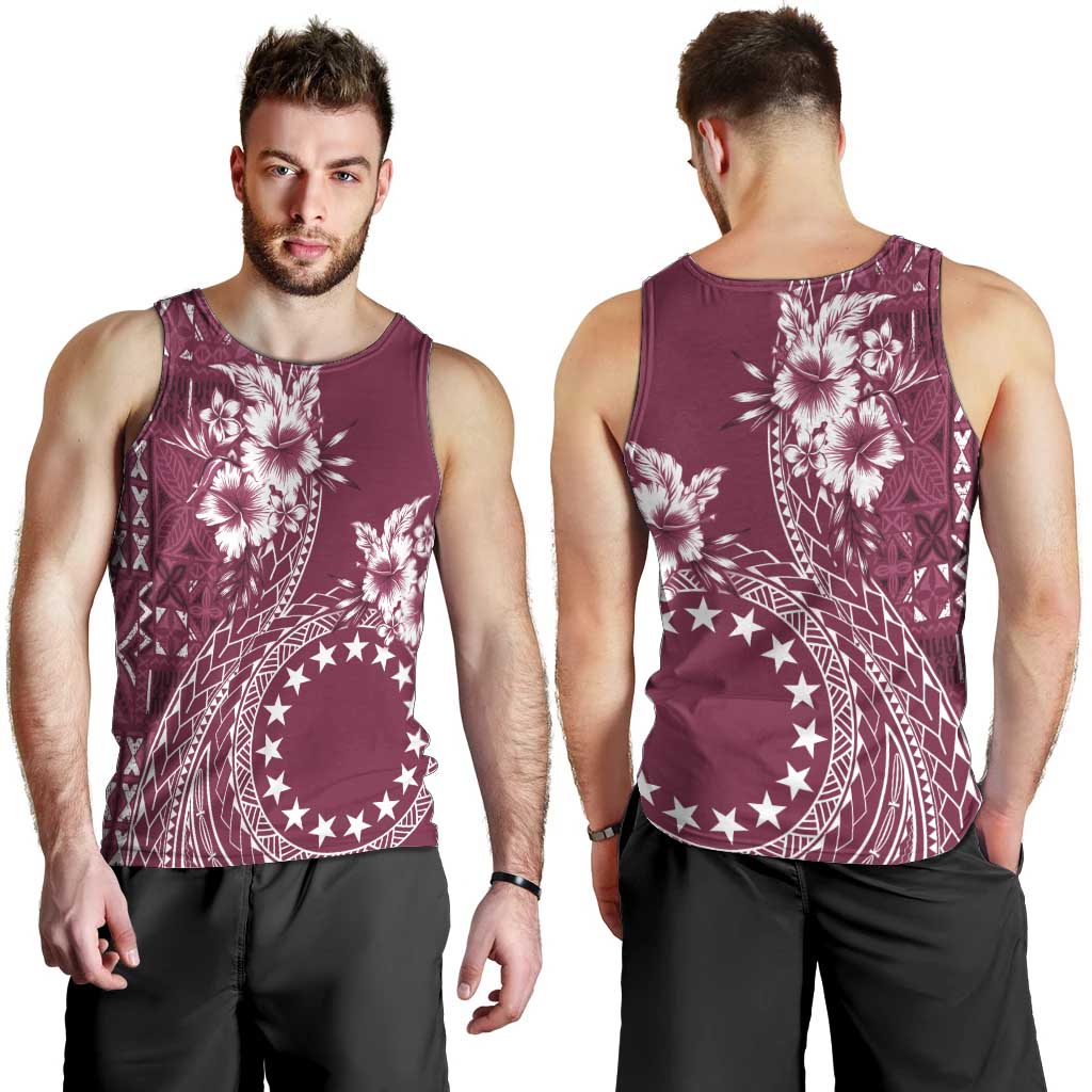 Kia Orana Cook Islands Men Tank Top Tiare and Stars - Maroon LT7 - Polynesian Pride